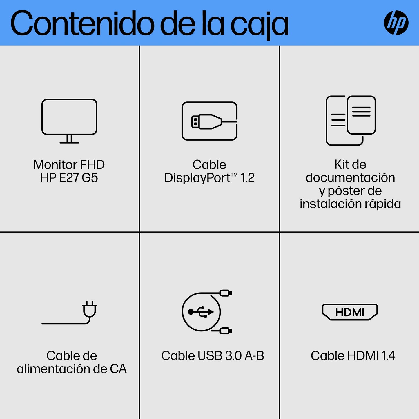 HP E27 G5 FHD Monitor, Resolución 1920 X 1080 (Full HD 1080p), aspect ratio 16:9, Puertos DP/HDMI,no webcam,Bajo contenido de halógeno; La caja interna con cojín de celulosa moldeado es 100 % sostenible y reciclable; La caja exterior y los cojines co...