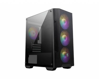 Gabinete Gamer MSI MAG FORGE M100A Mid Tower mATX ITX 4xFan RGB Cristal Templado Color Negro