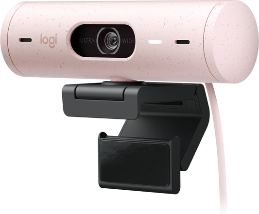 Cámara Web Logitech Brio 500 FHD Resolución 1080p Corrección Iluminación Encuadre Automático Color Rosa