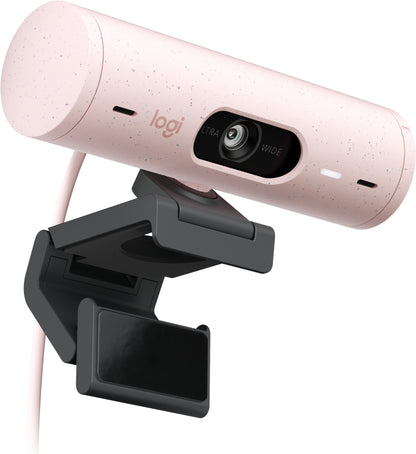 Cámara Web Logitech Brio 500 FHD Resolución 1080p Corrección Iluminación Encuadre Automático Color Rosa