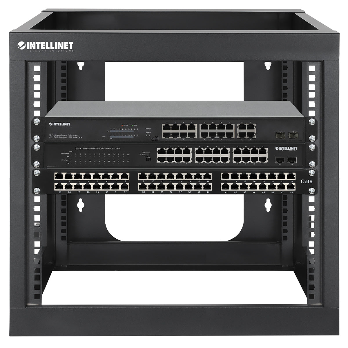 Rack Intellinet Abierto 19" para Montaje en Pared 4 Postes 9U Ensamblado Color Negro