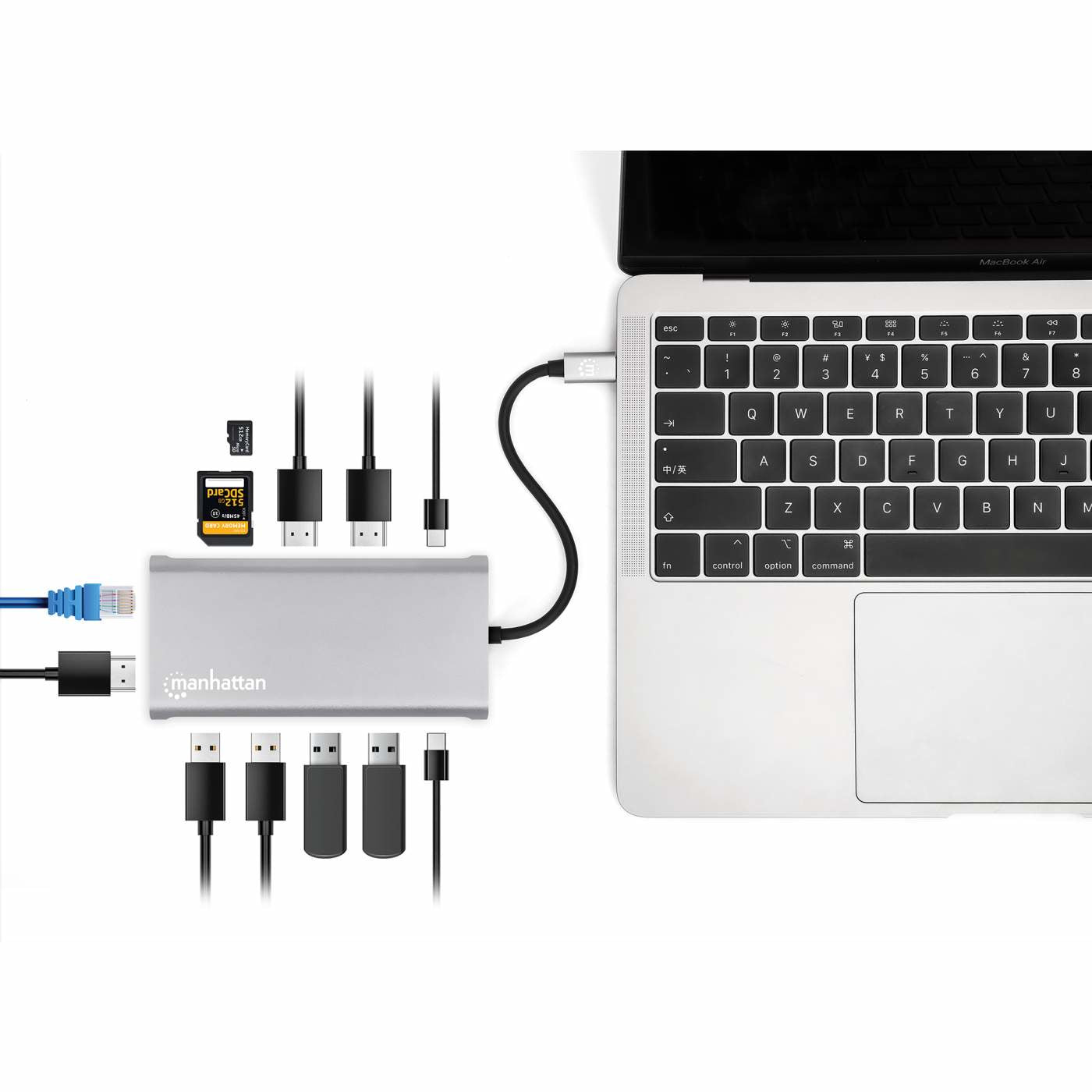 Docking Manhattan USB-C para Triple Monitor HDMI/USB-C/PD/SD/micro SD