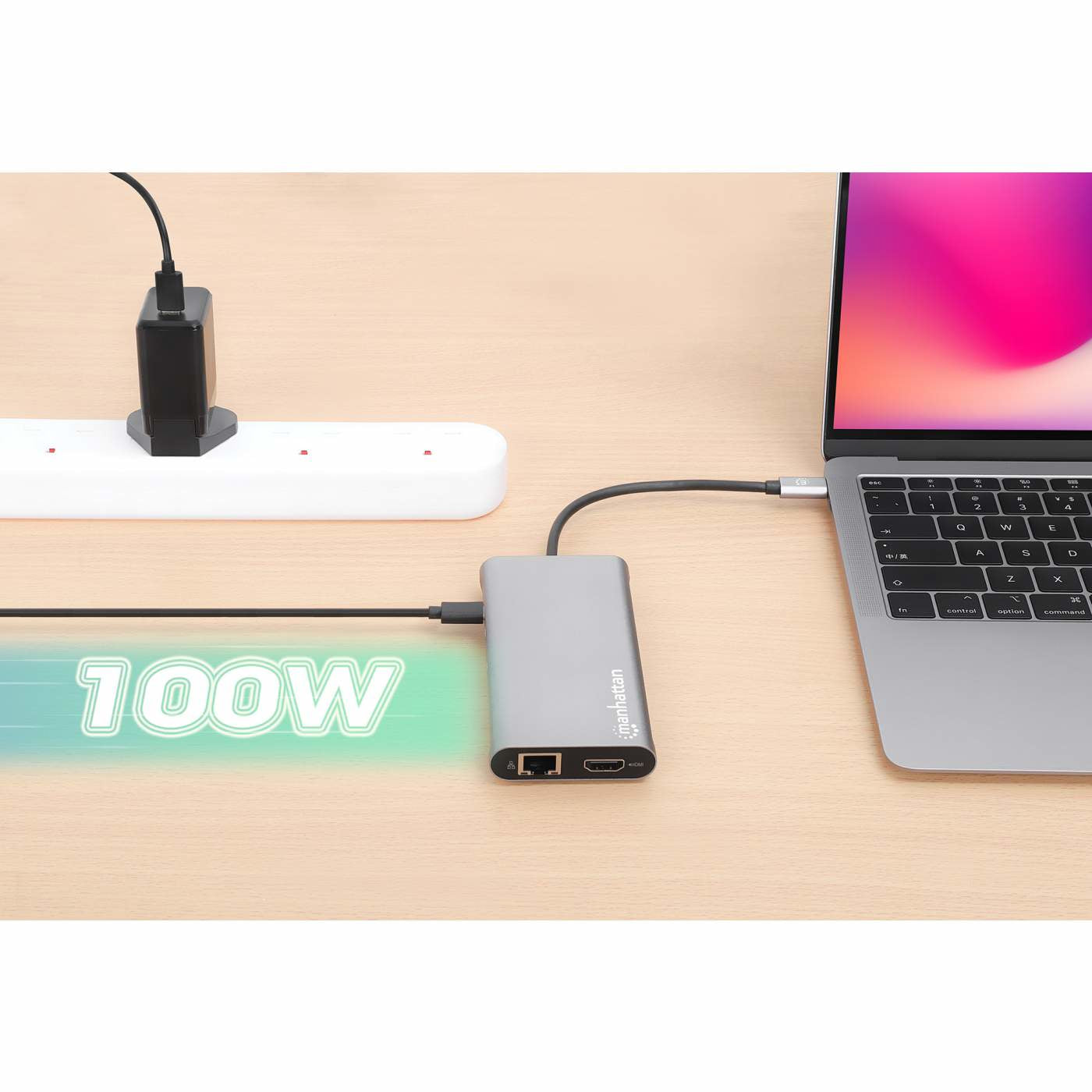 Docking Manhattan USB-C para Triple Monitor HDMI/USB-C/PD/SD/micro SD