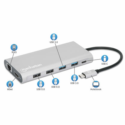 Docking Manhattan USB-C para Triple Monitor HDMI/USB-C/PD/SD/micro SD