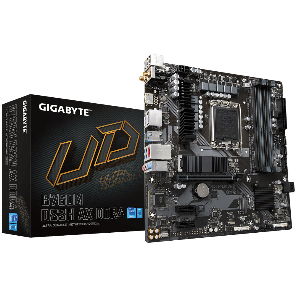 Tarjeta Madre Gigabyte B760M DS3H AX 4xDDR4 5333Mhz 128GB M.2 PCIe 4.0 1xHDMI 1xDP WIFI 6E 13th Gen S 1700 mATX