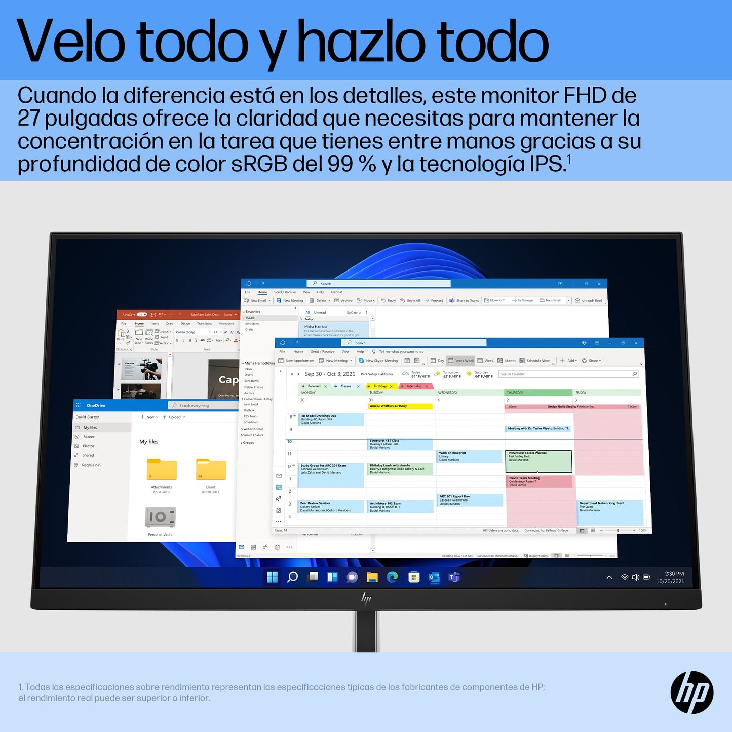 Monitor HP E27 G5 27" FHD Resolución 1920x1080 Panel IPS