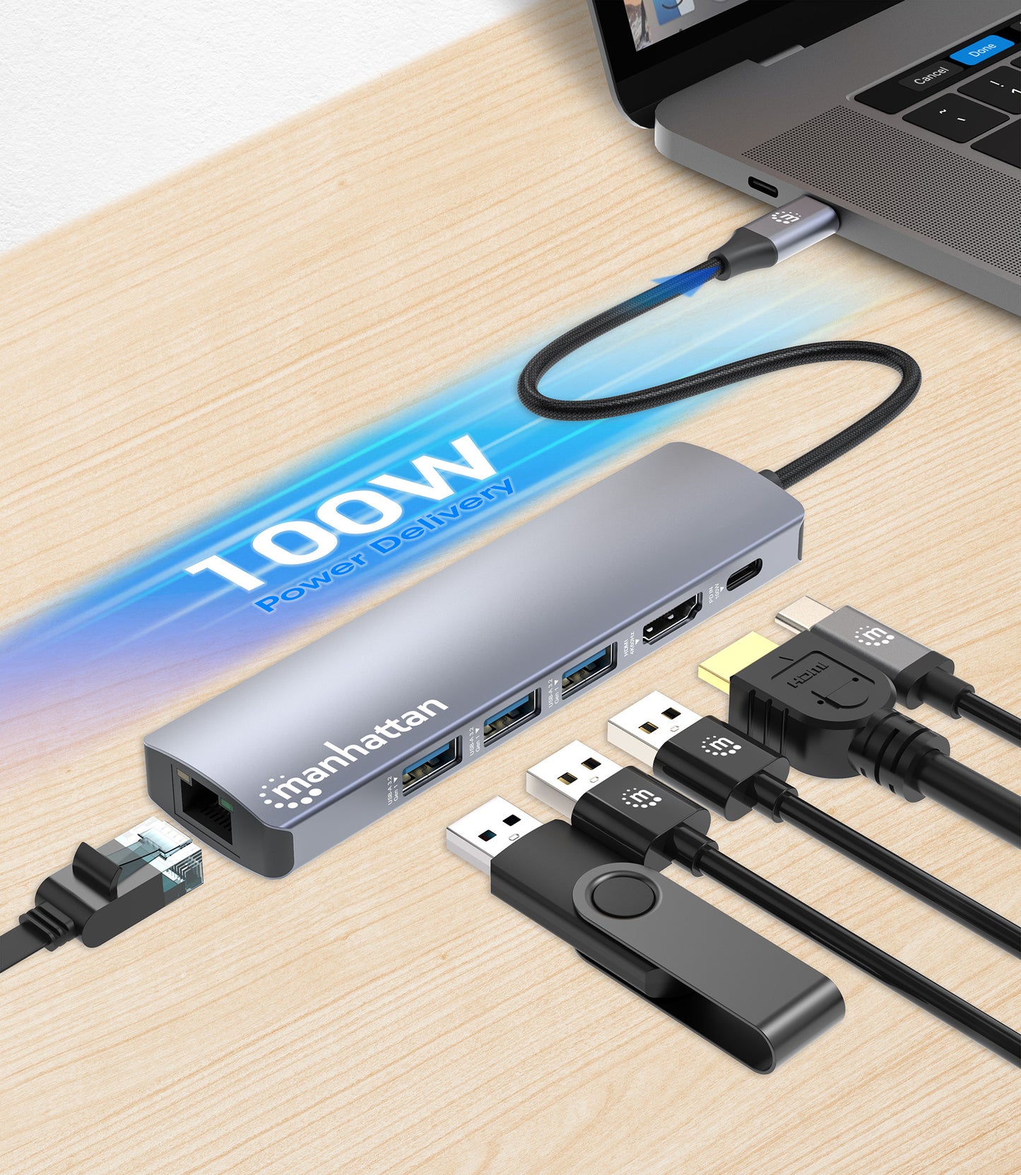 Estacion Docking USB-C  MANHATTAN con Hub 6 en 1