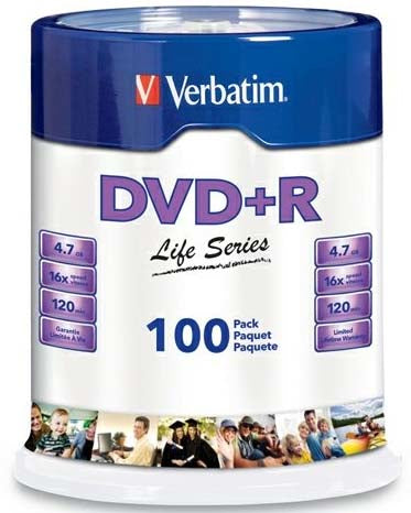 DVD+R Verbatim Life Series 16X 4.7GB 100Pk Spindle