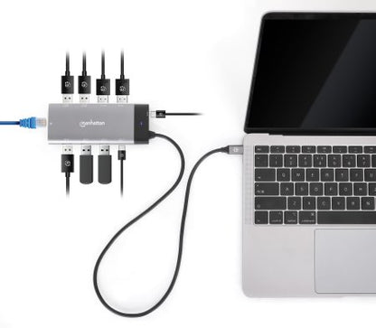 Docking Manhattan USB-C 10 Puertos 2xHDMI 5xUSB-A US