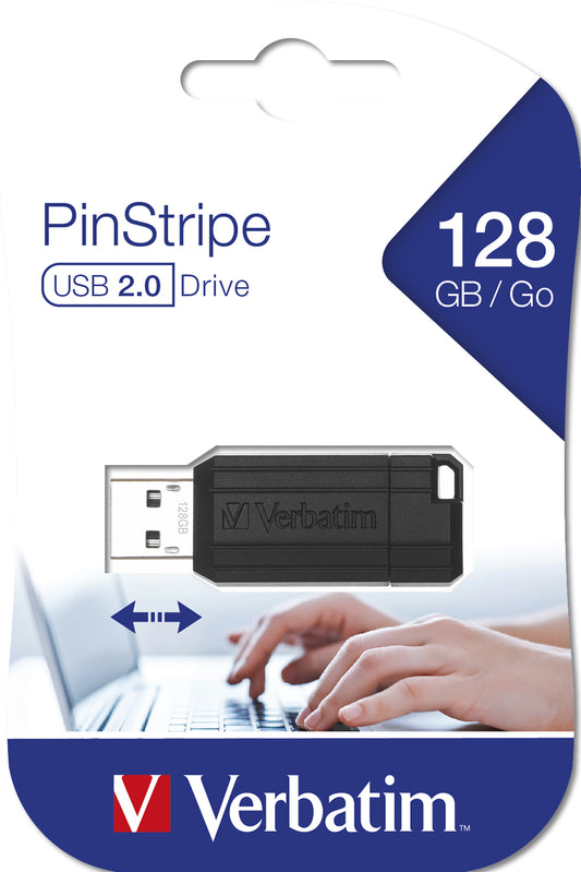Memoria USB Verbatim PinStripe de 128 GB Color Negro