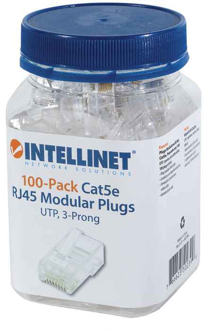 Plug Intellinet RJ45 Cat 5e UTP Sólido 15 Micras Bote C/100 Pzas