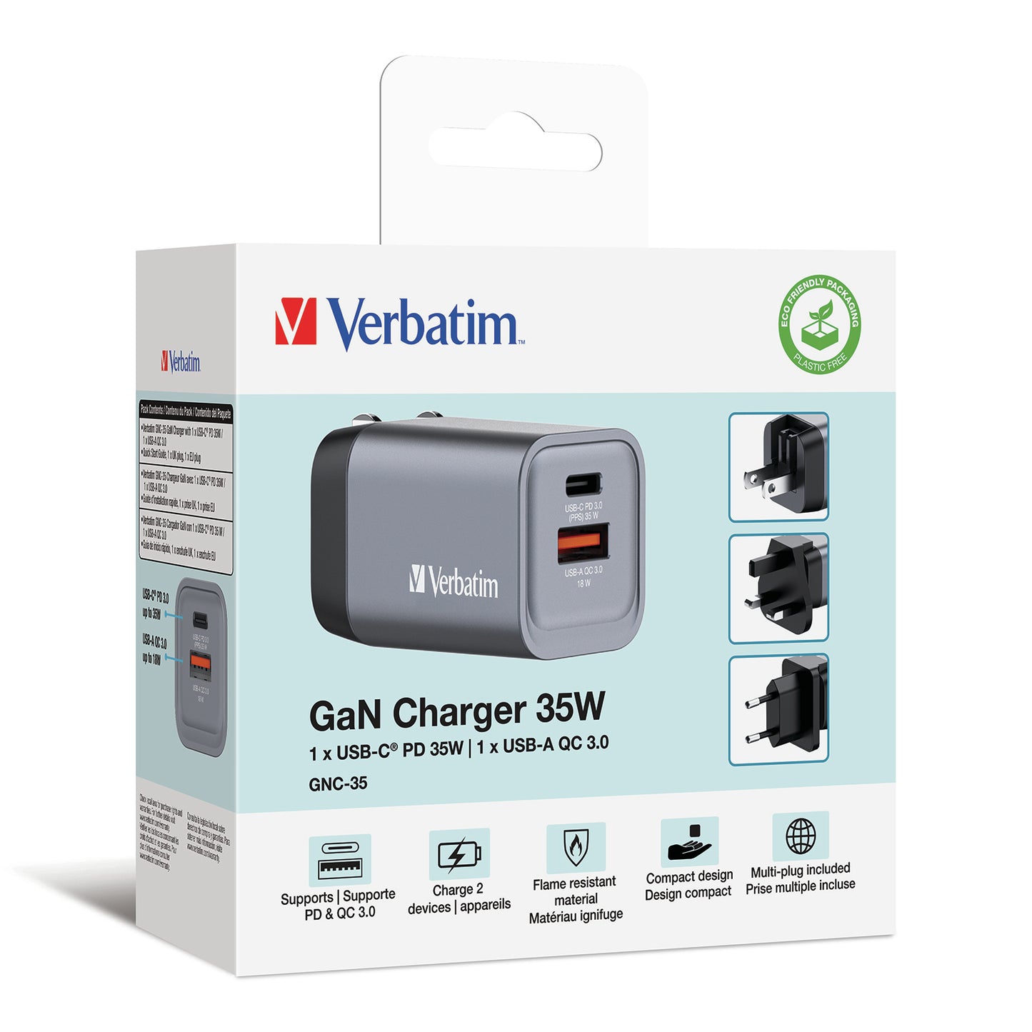 Cargador Verbatim de pared GaN - 2 puertos 35 W