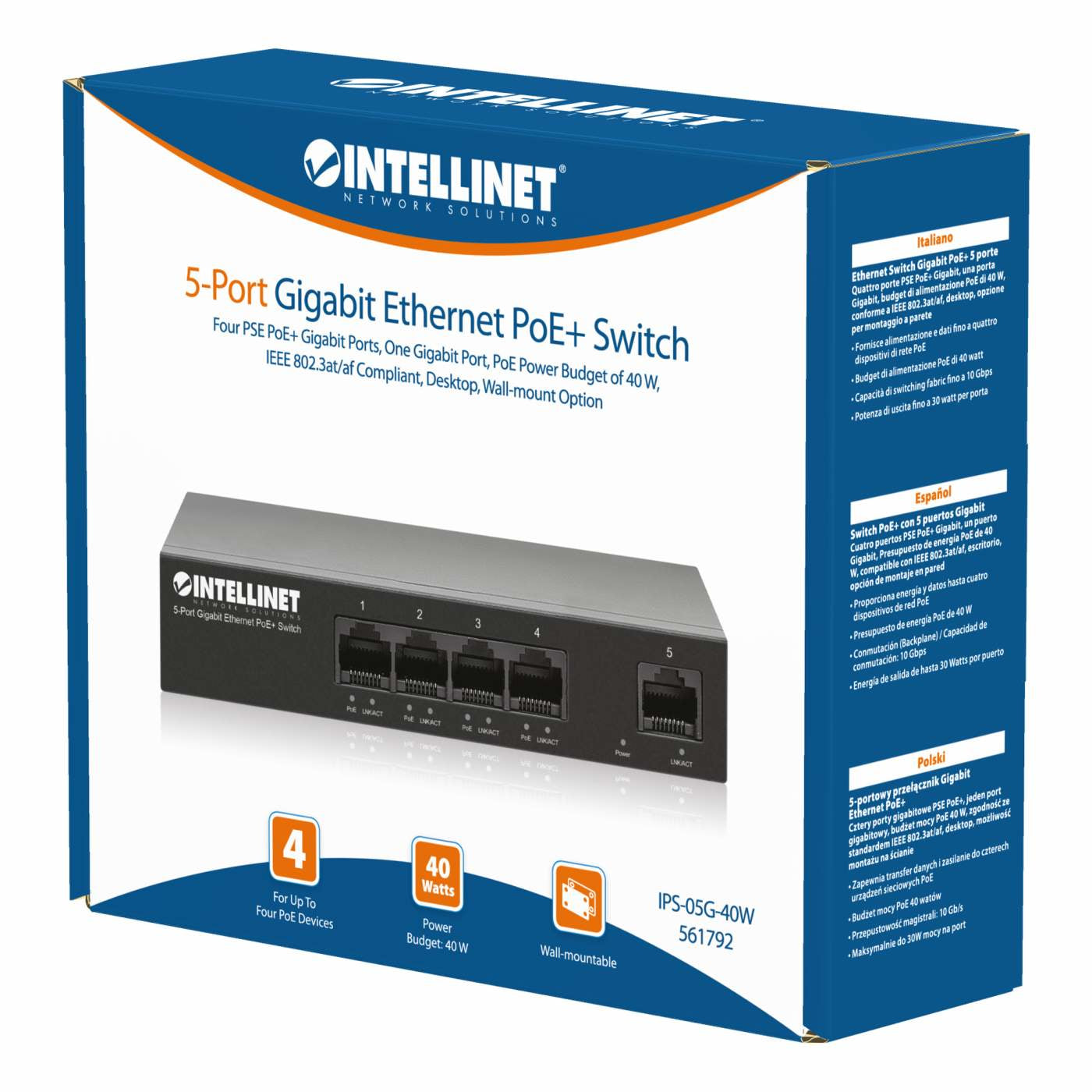 PoE Switch Intellinet GB  5 ptos 30W pto 40W