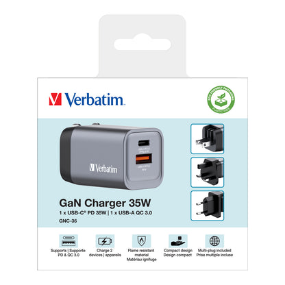 Cargador Verbatim de pared GaN - 2 puertos 35 W