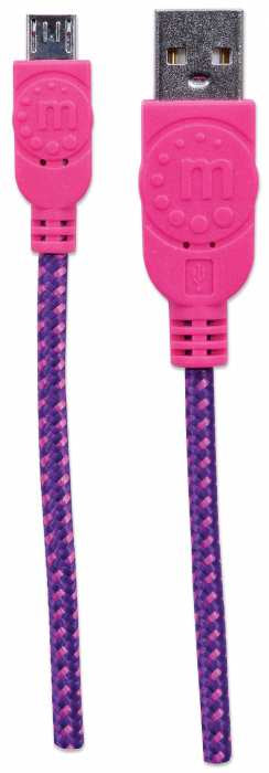 CABLE USB V2 A-MICRO B BOLSA TEXTIL 1.8M ROSA/MORADO.