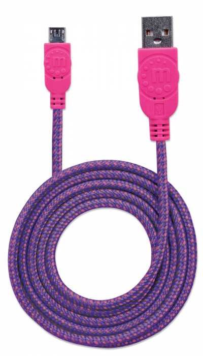 CABLE USB V2 A-MICRO B BOLSA TEXTIL 1.8M ROSA/MORADO.