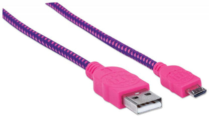 CABLE USB V2 A-MICRO B BOLSA TEXTIL 1.8M ROSA/MORADO.