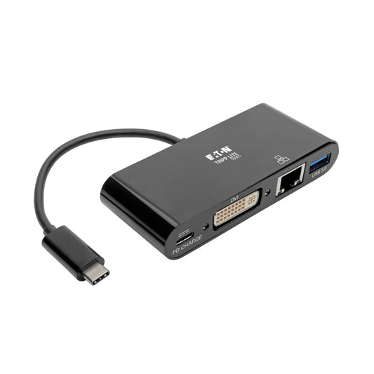 Adaptador Multipuerto Tripp Lite USB-C/Dvi/USB-A/GbE Carga PD Color Negro