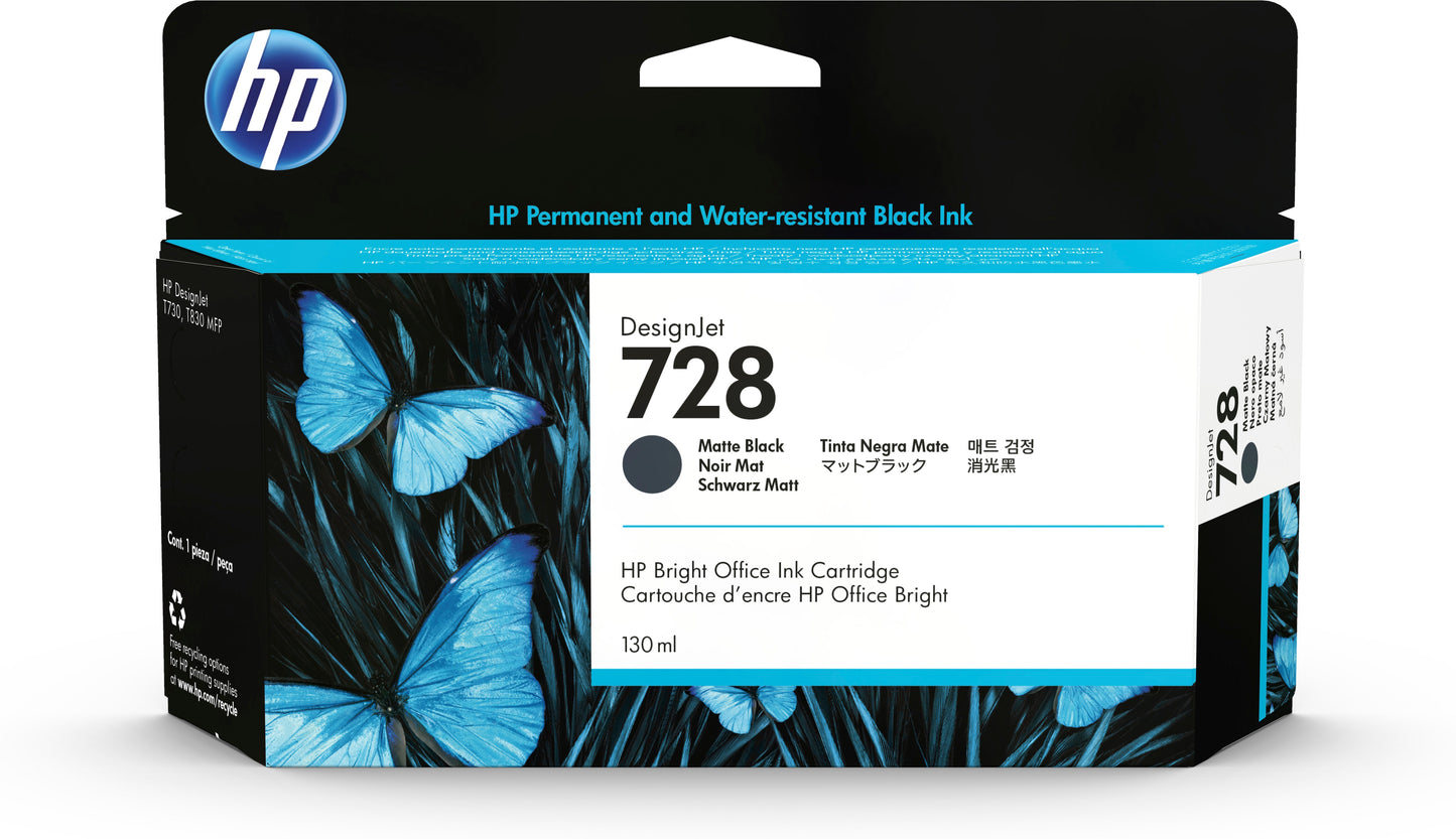 Tinta HP DesignJet 728 LF 130ml Color Negro Mate