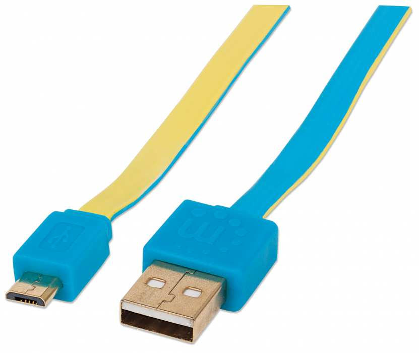 CABLE USB V2 A-MICRO B BLISTER PLANO 1.8M AZUL/AMARILLO.