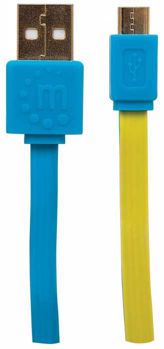 Cable Manhattan Plano Alta Velocidad Micro-B USB 1m Color Azul-Amarillo