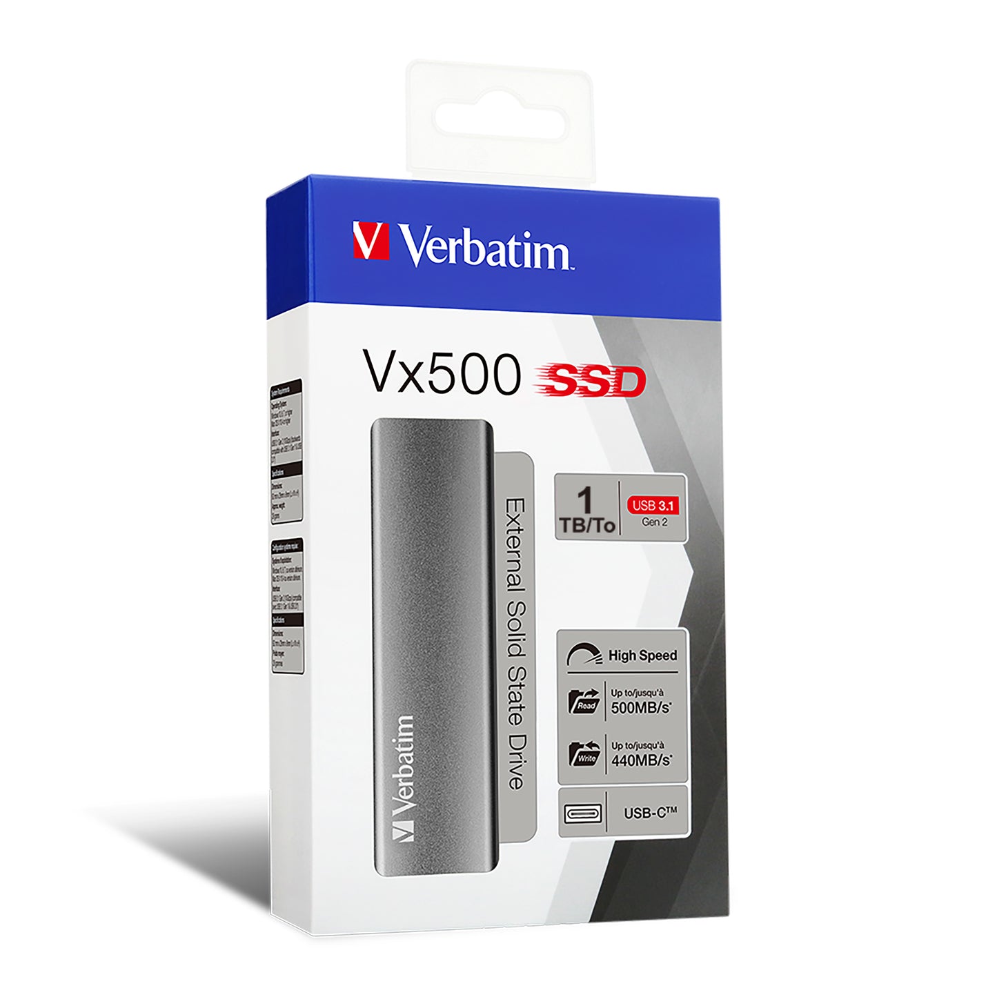 Disco Interno Verbatim SSD externo Vx500 de 1 TB USB 3.1 Gen 2  Gris Space