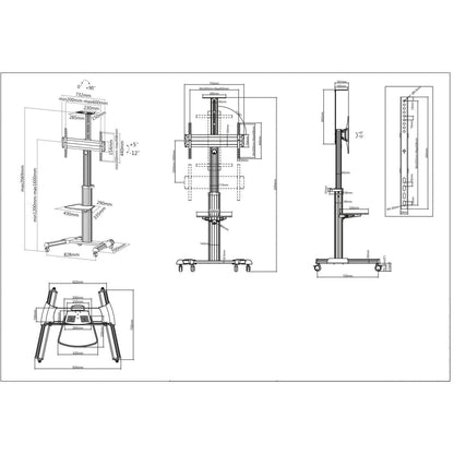 Soporte TV Manhattan 37" a 86" de Piso Tipo Carro Planas 50 Kg