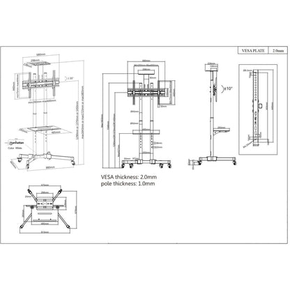 Soporte TV Manhattan 37" a 70" de Piso Tipo Carrito Planas Inclinación 50 Kg