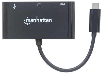 Convertidor Manhattan Docking USB-C a VGA SuperSpeed Multipuertos Color Negro