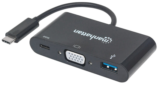 Convertidor Manhattan Docking USB-C a VGA SuperSpeed Multipuertos Color Negro