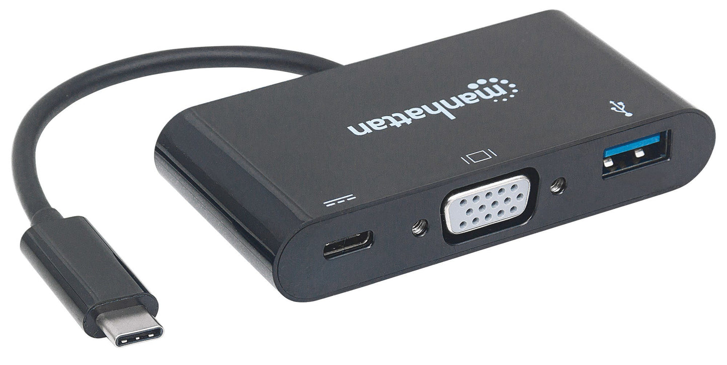 Convertidor Manhattan Docking USB-C a VGA SuperSpeed Multipuertos Color Negro