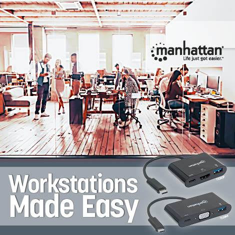 Convertidor Manhattan Docking USB-C a VGA SuperSpeed Multipuertos Color Negro