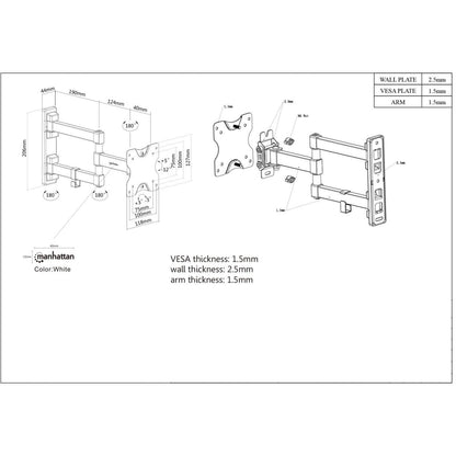 Soporte Monitor Manhattan 13" a 27" Pared Movimiento Articulado Color Negro