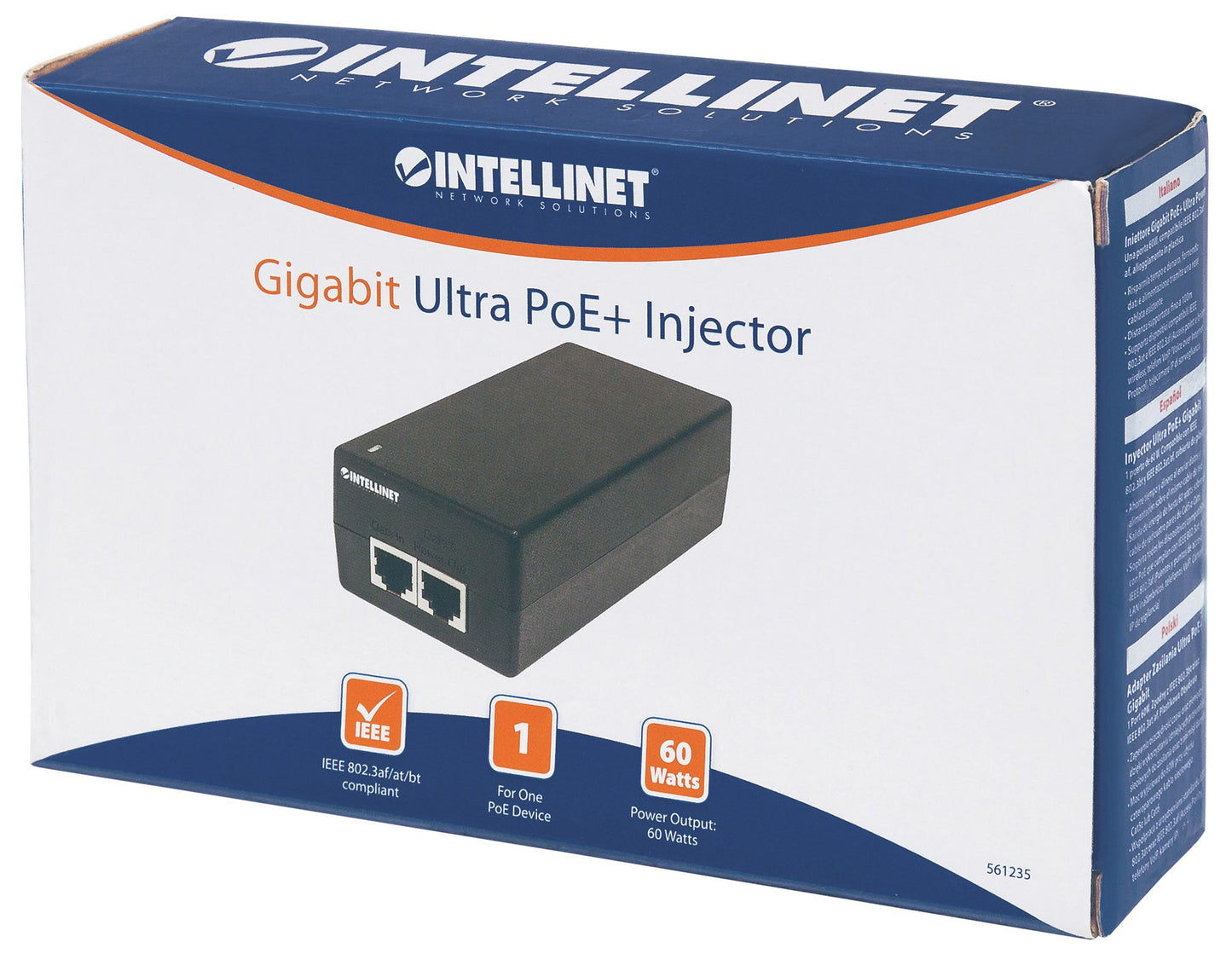 Inyector Intellinet Ultra PoE Gigabit 60W Negro