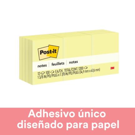 Notas 3M Post It 653 1.5x2" Amarillo Paquete 100 Hojas c/12