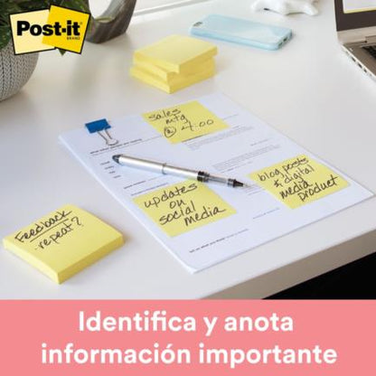 Notas 3M Post It 653 1.5x2" Amarillo Paquete 100 Hojas c/12