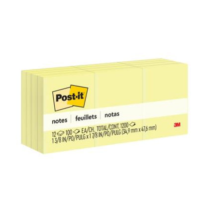 Notas 3M Post It 653 1.5x2" Amarillo Paquete 100 Hojas c/12