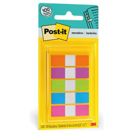 Banderitas 3M Post-it 683-5CB Autoadheribles Neón 12mmx43mm 5 Blocks C/20 Banderitas