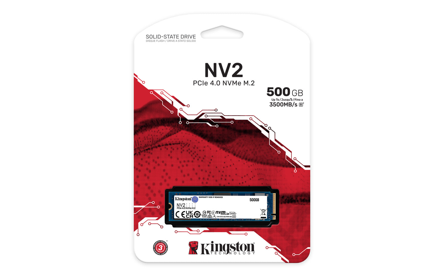 Unidad de Estado Sólido Kingston 500G NV2 PCIe 4.0 NVMe SSD