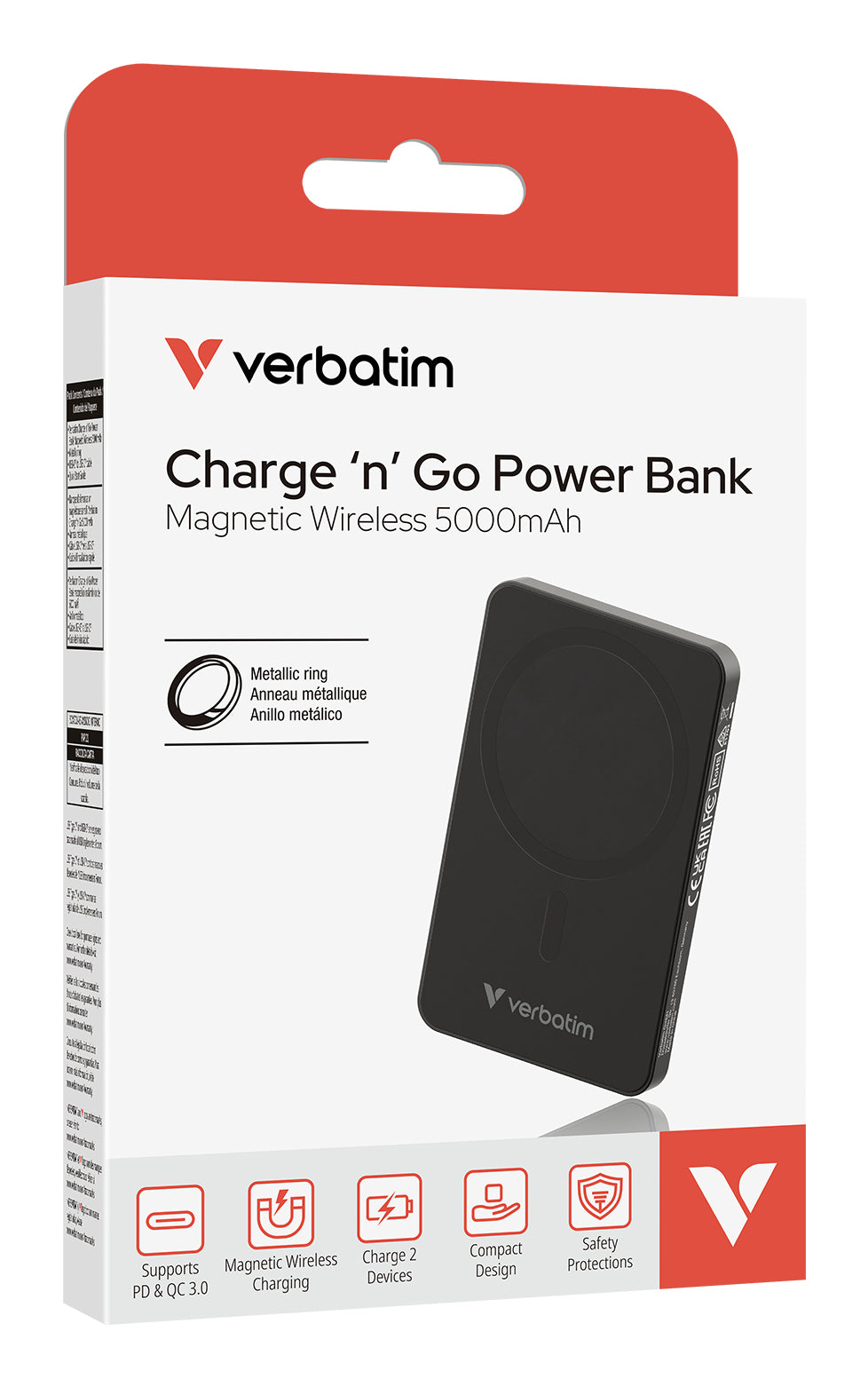 Cargador verbatim Charge and Go Essential Magnética Power Bank Carga Inalámbrica de 5000 mAh Color Negro