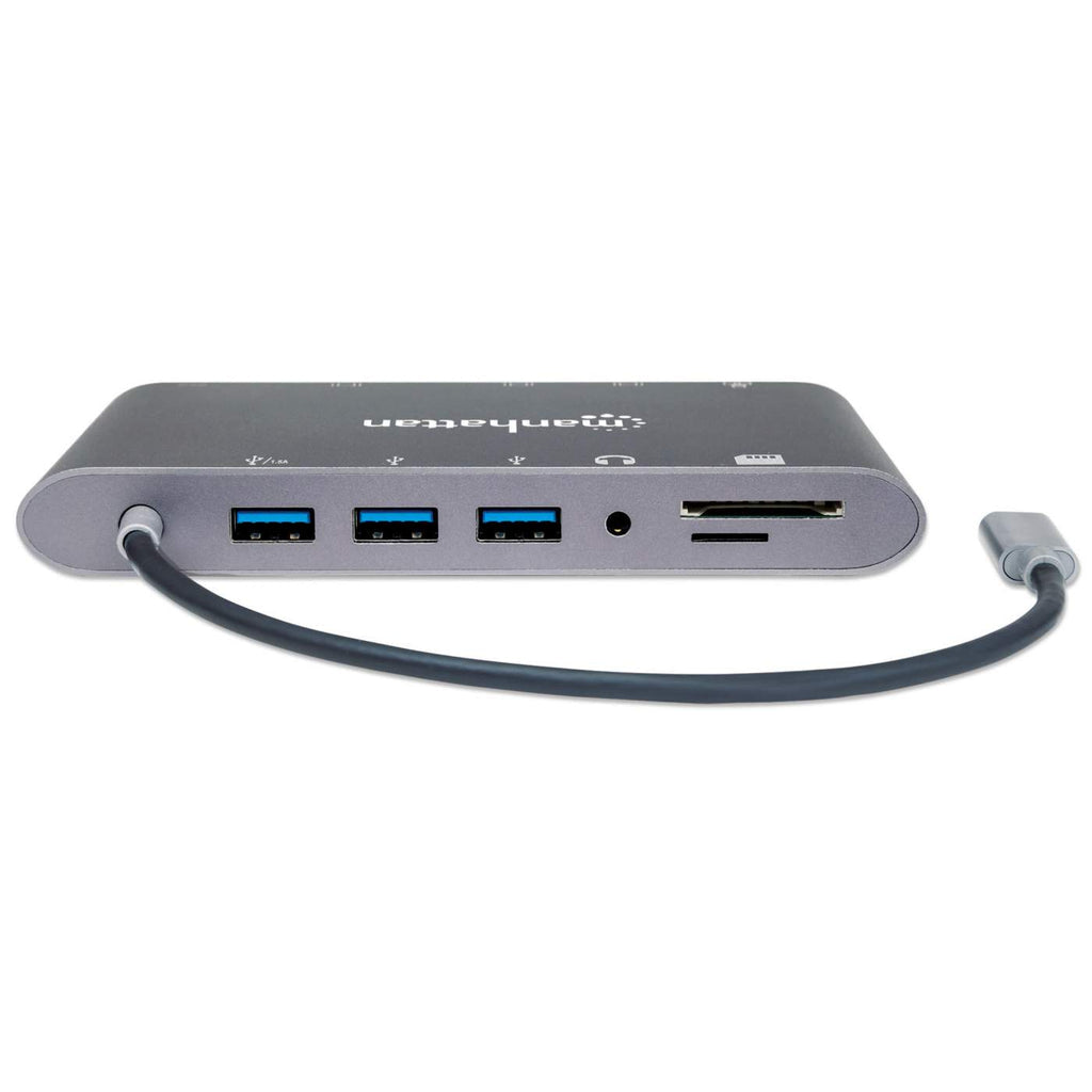 Estación Docking Manhattan USB-C a HDMI/DPmini/SVGA/RJ45/3.5mm Super Velocidad Color Gris