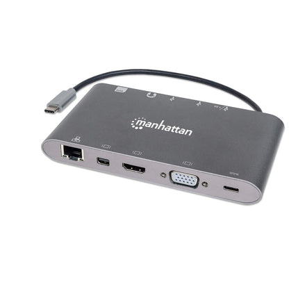 Estación Docking Manhattan USB-C a HDMI/DPmini/SVGA/RJ45/3.5mm Super Velocidad Color Gris