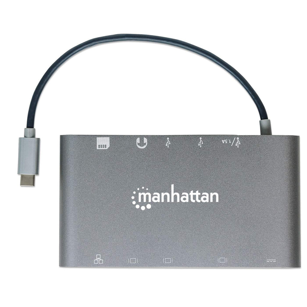 Estación Docking Manhattan USB-C a HDMI/DPmini/SVGA/RJ45/3.5mm Super Velocidad Color Gris