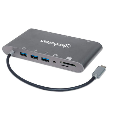 Estación Docking Manhattan USB-C a HDMI/DPmini/SVGA/RJ45/3.5mm Super Velocidad Color Gris