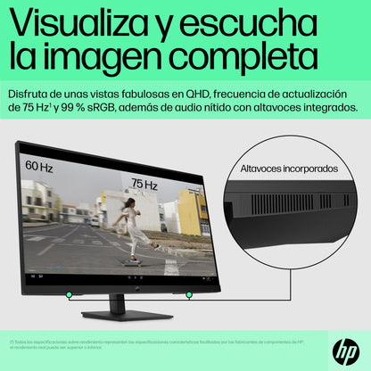 HP P32u G5 USB-C QHD Monitor,  Resolución 2560 X 1440 (QHD), aspect ratio 16:9, Puertos HDMI; USB-C; DisplayPort,no webcam, Control de alimentación; Brillo; Salir; Control de menú; Control de entrada; Información; Control de color; Control de imagen;...