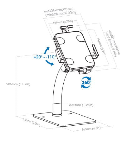 Soporte de Suelo Manhattan Antirrobo para Tablet/iPad 7.9" a 11" Color Blanco