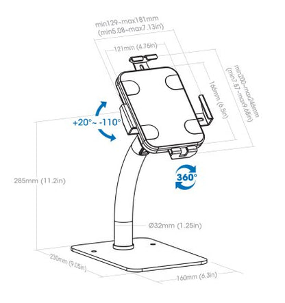 Soporte de Suelo Manhattan Antirrobo para Tablet/iPad 7.9" a 11" Color Blanco