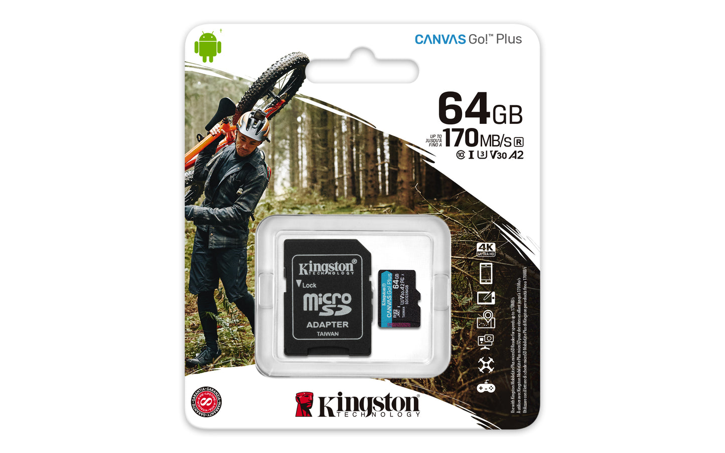 MICRO SDXC MEMORIA KINGSTON 64GB CANVAS GO PLUS A2 U3 V30 CARD