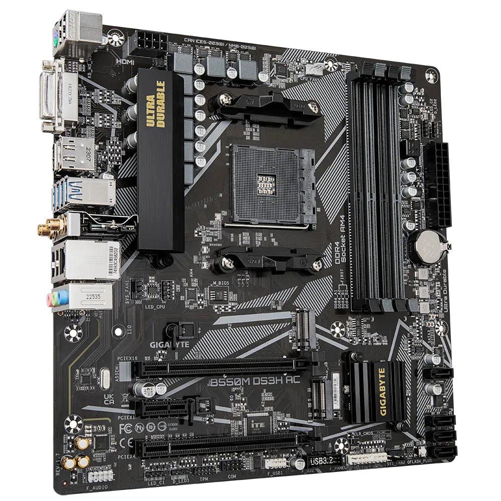 Tarjeta Madre Gigabyte B550M DS3H AC REV. 1.7 4xDDR4 128GB 4733Mhz PCIe 4.0 M.2 HDMI S AM4 Ryzen RGB FUSION mATX Wi-Fi