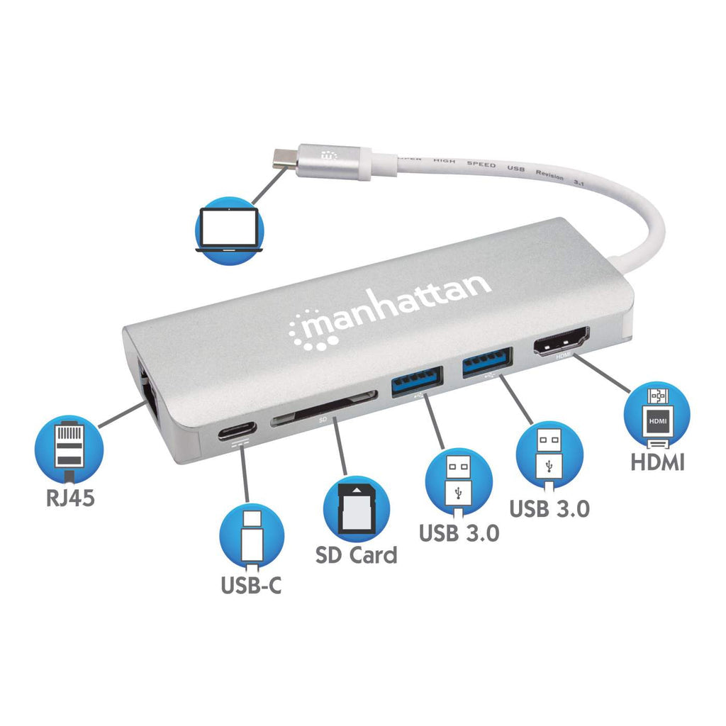 CONVERTIDOR VIDEO USB-C A HDMI RJ45/USB/USB-C PD/LECTOR SD